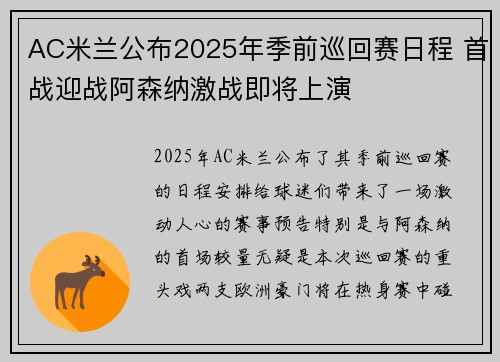 AC米兰公布2025年季前巡回赛日程 首战迎战阿森纳激战即将上演